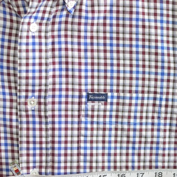 Faconnable Classique Men Blue & Burgundy Plaid Button Down Long-Sleeved Shirt M - Picture 2 of 7